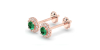 Boucles d'oreilles en or rose 18K émeraude ronde et halo de diamants