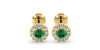 Boucles d'oreilles en or jaune 18K émeraude ronde et halo de diamants
