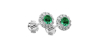 Boucles d'oreilles en or blanc 18K émeraude ronde et halo de diamants