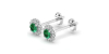 Boucles d'oreilles en or blanc 18K émeraude ronde et halo de diamants
