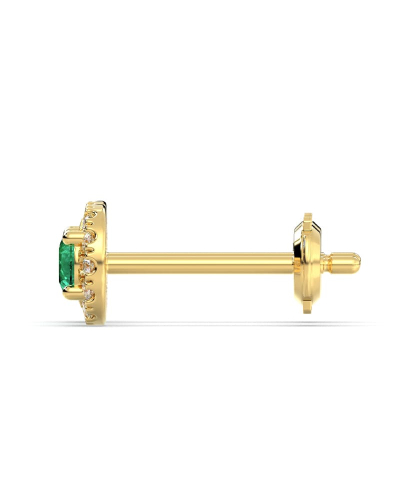 Boucles d'oreilles en or jaune 18K émeraude ronde et halo de diamants