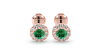 Boucles d'oreilles en or rose 18K émeraude ronde et halo de diamants