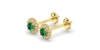 Boucles d'oreilles en or jaune 18K émeraude ronde et halo de diamants