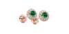 Boucles d'oreilles en or rose 18K émeraude ronde et halo de diamants
