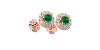 Boucles d'oreilles en or rose 18K émeraude coussin et halo de diamants