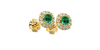 Boucles d'oreilles en or jaune 18K émeraude coussin et halo de diamants