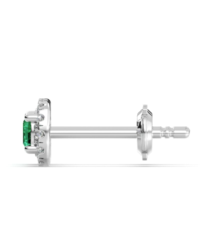 Boucles d'oreilles en or blanc 18K émeraude coussin et halo de diamants