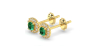 Boucles d'oreilles en or jaune 18K émeraude coussin et halo de diamants