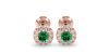 Boucles d'oreilles en or rose 18K émeraude coussin et halo de diamants