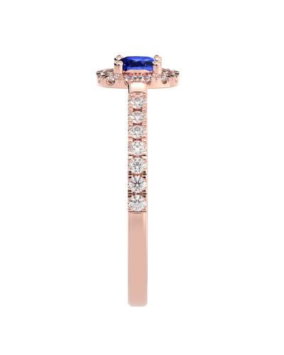 Bague en or rose 18 carats, saphir et son halo de diamants