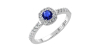 Bague en or blanc 18 carats, saphir et son halo de diamants