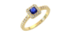 Bague Solitaire en Or jaune avec Saphir princesse et son Halo Accompagné Diamant