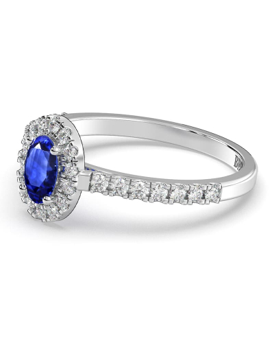 Bague or blanc 18 carats saphir ovale et diamants