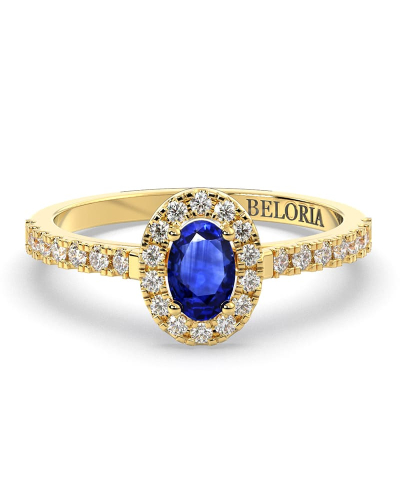 Bague or jaune 18 carats saphir ovale et diamants