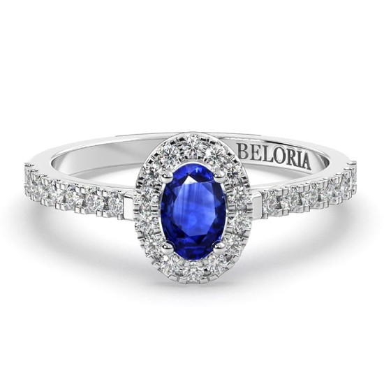 Bague or blanc 18 carats saphir ovale et diamants