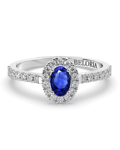 Bague or blanc 18 carats saphir ovale et diamants