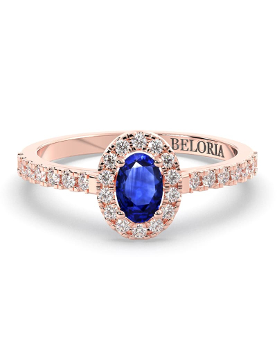 Bague or rose 18 carats saphir ovale et diamants