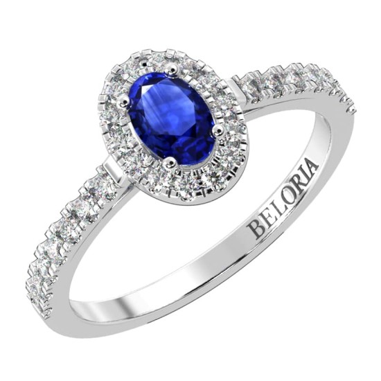 Bague or blanc 18 carats saphir ovale et diamants