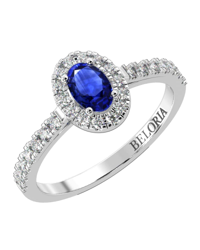 Bague or blanc 18 carats saphir ovale et diamants