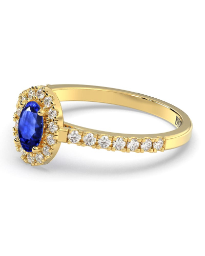 Bague or jaune 18 carats saphir ovale et diamants