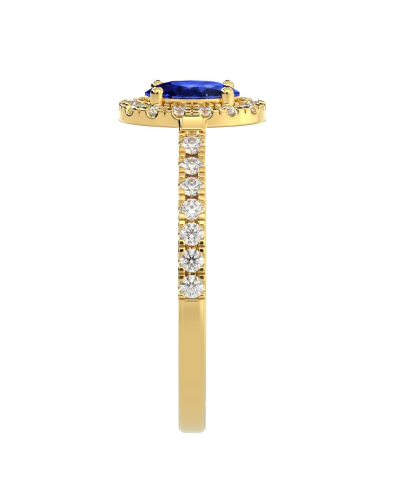 Bague or jaune 18 carats saphir ovale et diamants