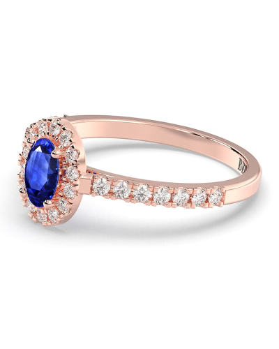 Bague or rose 18 carats saphir ovale et diamants