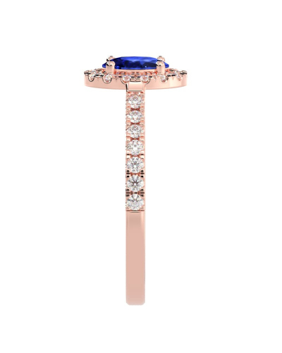 Bague or rose 18 carats saphir ovale et diamants