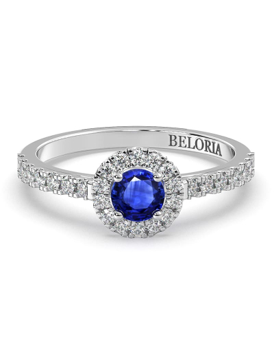 Bague or blanc 18k saphir jaune et diamants