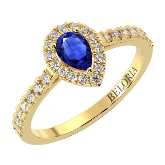 Bague or jaune 18k saphir poire et diamants