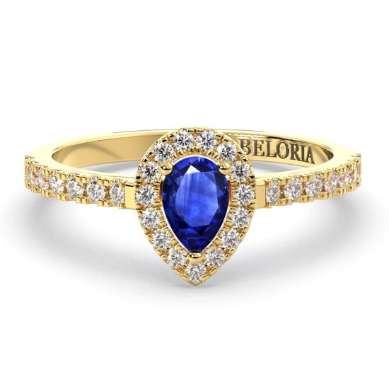 Bague or jaune 18k saphir poire et diamants