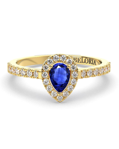 Bague or jaune 18k saphir poire et diamants