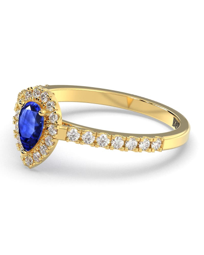 Bague or jaune 18k saphir poire et diamants