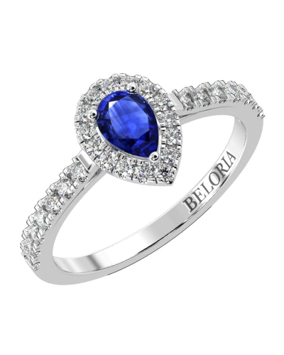 Bague or blanc 18k saphir poire et diamants