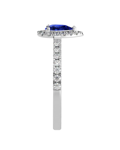 Bague or blanc 18k saphir poire et diamants