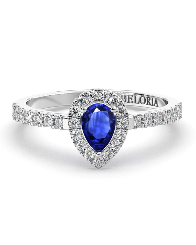 Bague or blanc 18k saphir poire et diamants