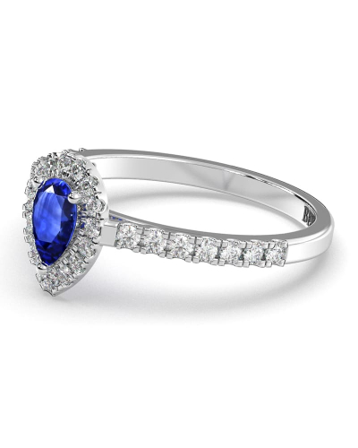 Bague or blanc 18k saphir poire et diamants