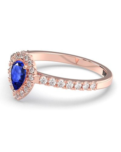 Bague or rose 18k saphir poire et diamants