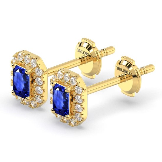Boucles d'Oreilles en Or avec Saphir entourées de diamants - Beloria