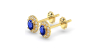 Boucles d'oreilles en or jaune 18K saphir oval et halo de diamants