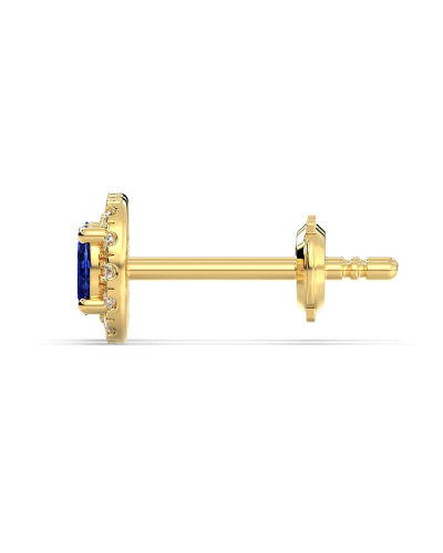 Boucles d'oreilles en or jaune 18K saphir oval et halo de diamants