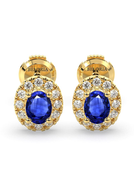 Boucles d'oreilles en or blanc 18K saphir oval et halo de diamants 2
