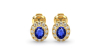 Boucles d'oreilles en or jaune 18K saphir oval et halo de diamants