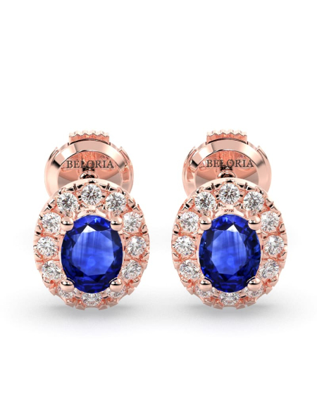 Boucles d'oreilles en or blanc 18K saphir oval et halo de diamants 2