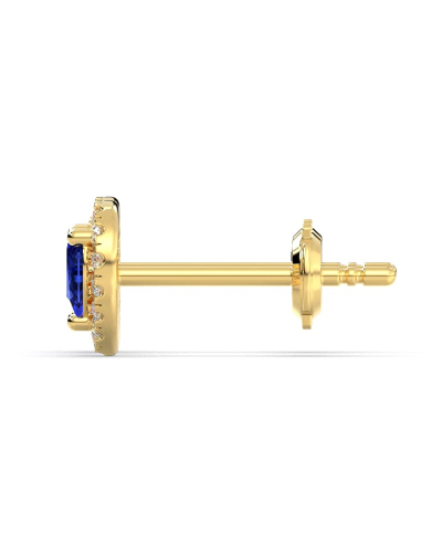 Boucles d'oreilles or jaune 18K saphir poire et halo de diamants