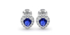 Boucles d'oreilles or blanc 18K saphir poire et halo de diamants