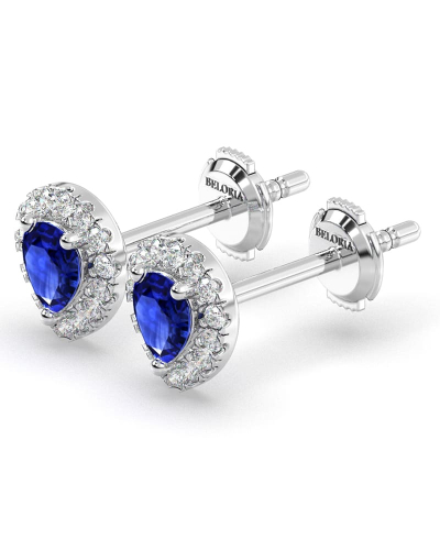 Boucles d'oreilles or blanc 18K saphir poire et halo de diamants