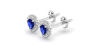 Boucles d'oreilles or blanc 18K saphir poire et halo de diamants