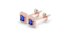 Boucles d'oreilles or rose 18K saphir princesse et halo de diamants
