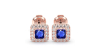 Boucles d'oreilles or rose 18K saphir princesse et halo de diamants