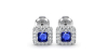 Boucles d'oreilles or blanc 18K saphir princesse et halo de diamants